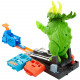 Hot Wheels City Global Nemesis TV, Dinosaurio Triceratops y lanzador de coches de juguete