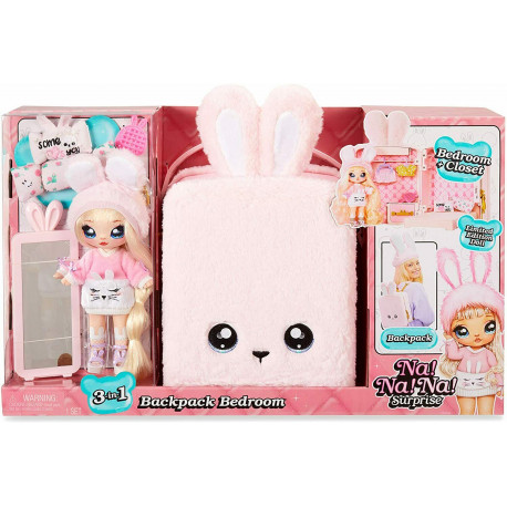 Na! Na! Na! Surprise 3 en 1 Mochila Dormitorio Pink Bunny con Muñeca Aubrey