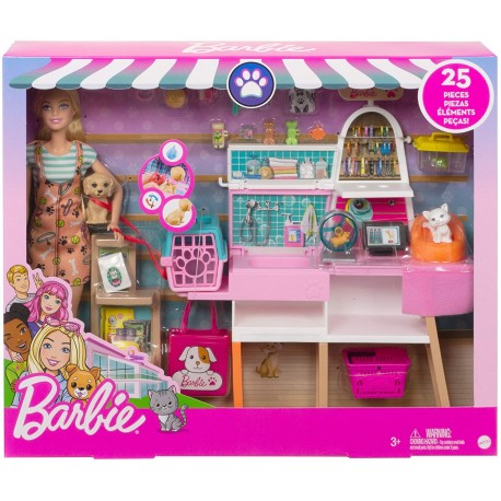 Barbie Tienda de mascotas Muñeca con establecimiento de animales y accesorios para mascotas