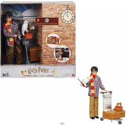 Harry Potter en la Plataforma 9 3/4, muñeco articulado de juguete con Hedwig y carrito portaequipajes con accesorios y pegatinas